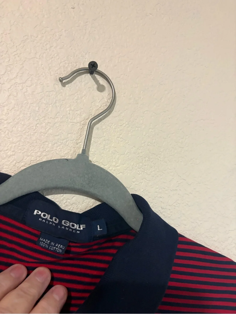 Men's Red and Black Striped Polo golf Shirt with Navy Collar